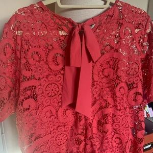 Lace Tie Back Blouse - Coral • NWT
